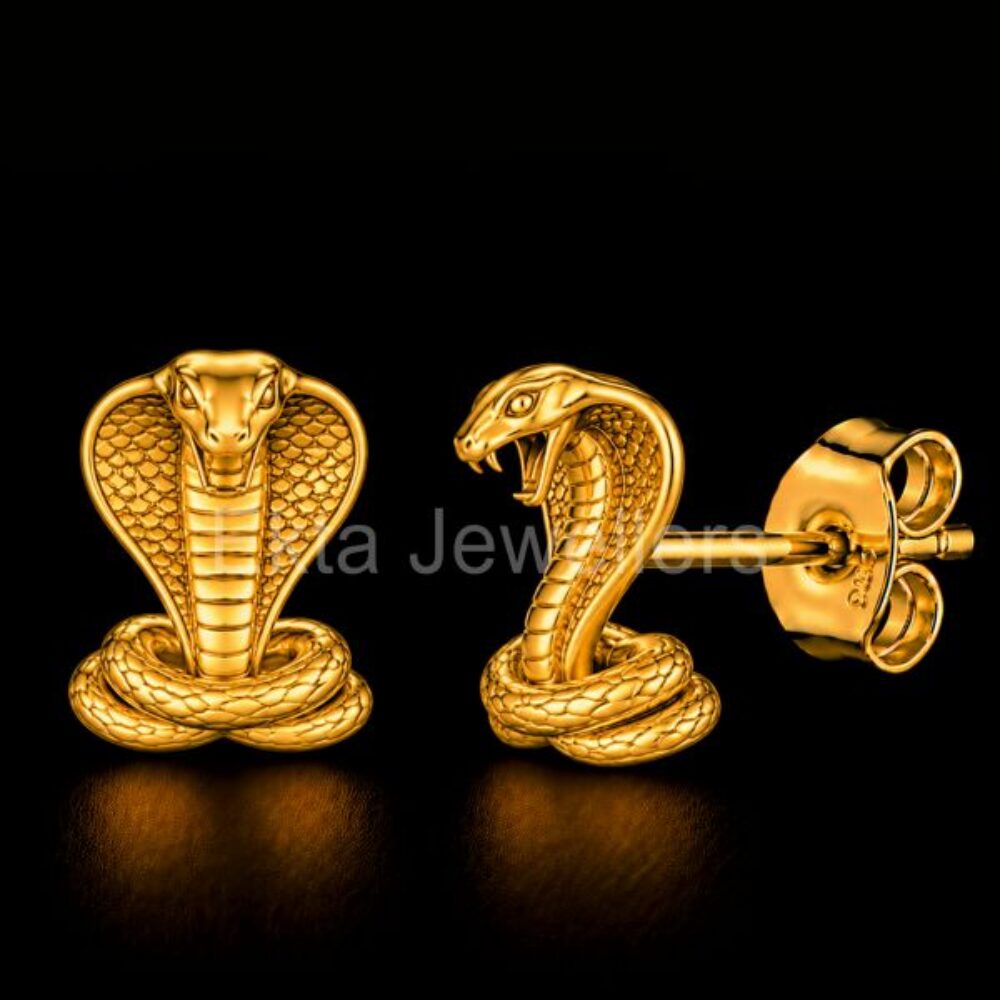 925 Sterling Silver Golden King Cobra Studs