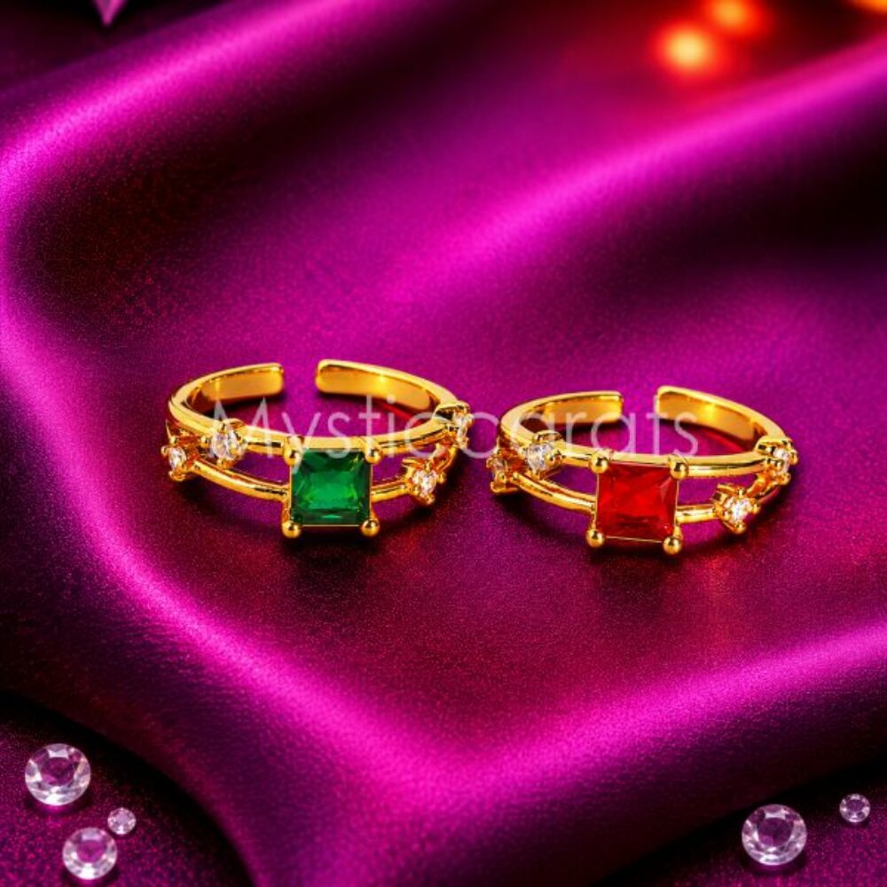 925 Sterling Silver Emerald & Ruby Open Ring