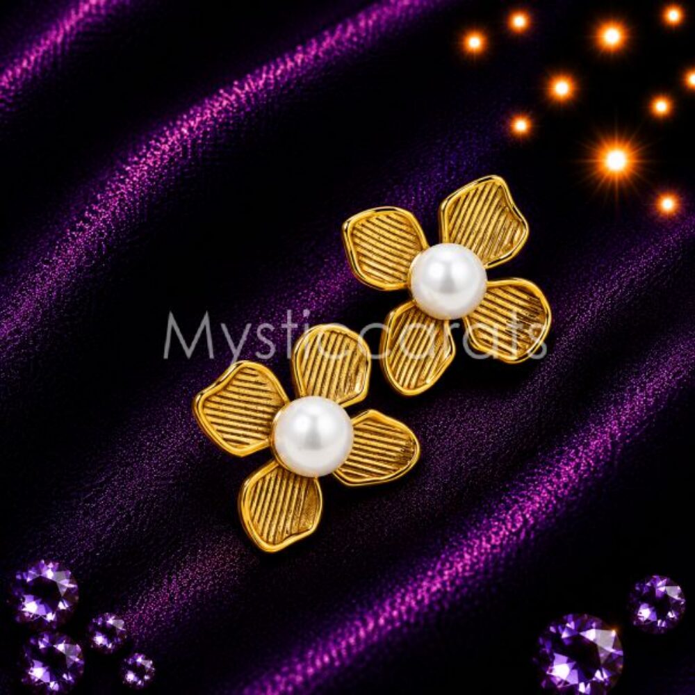 925 sterling silver Pearl Flower Stud Earrings