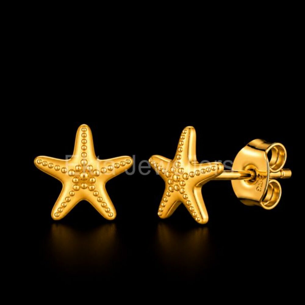 925 Sterling Silver Golden Starfish Studs