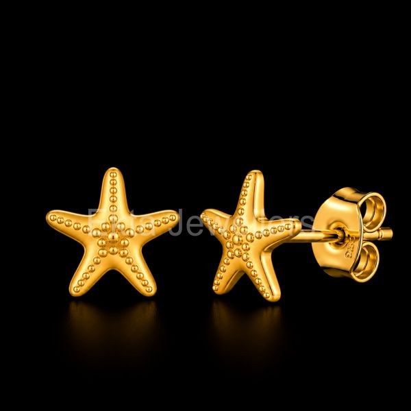 925 Sterling Silver Golden Starfish Studs