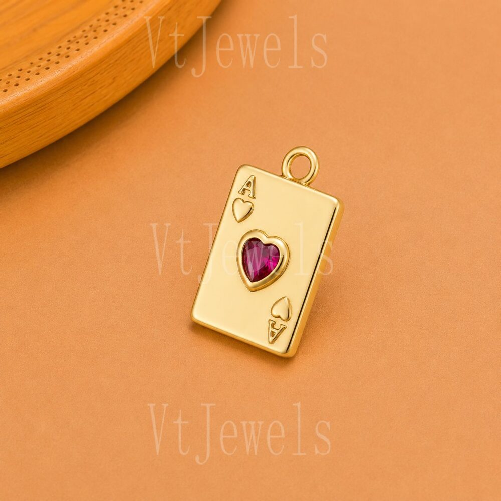 925 Sterling Silver Gold Plated Ace of Hearts Card Pendant
