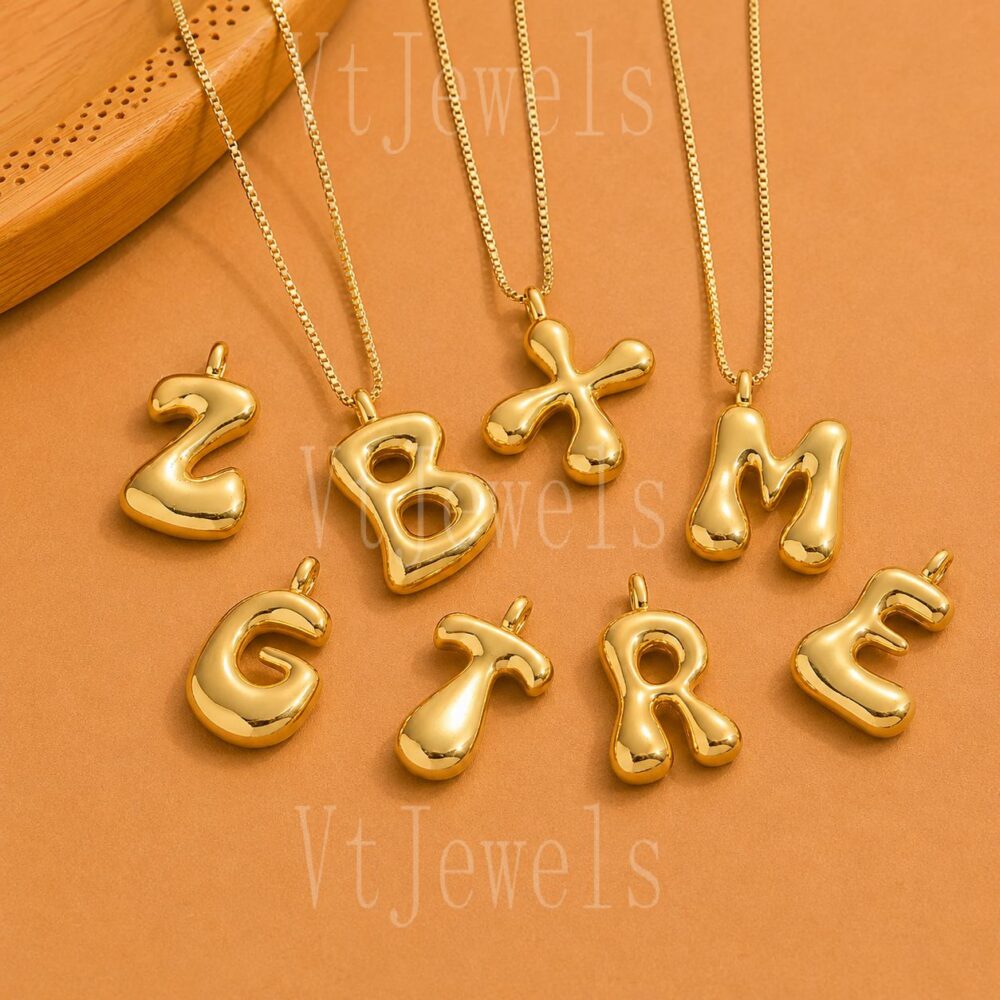 One Pcs 925 Sterling Silver Bubble Letter Pendant Necklace