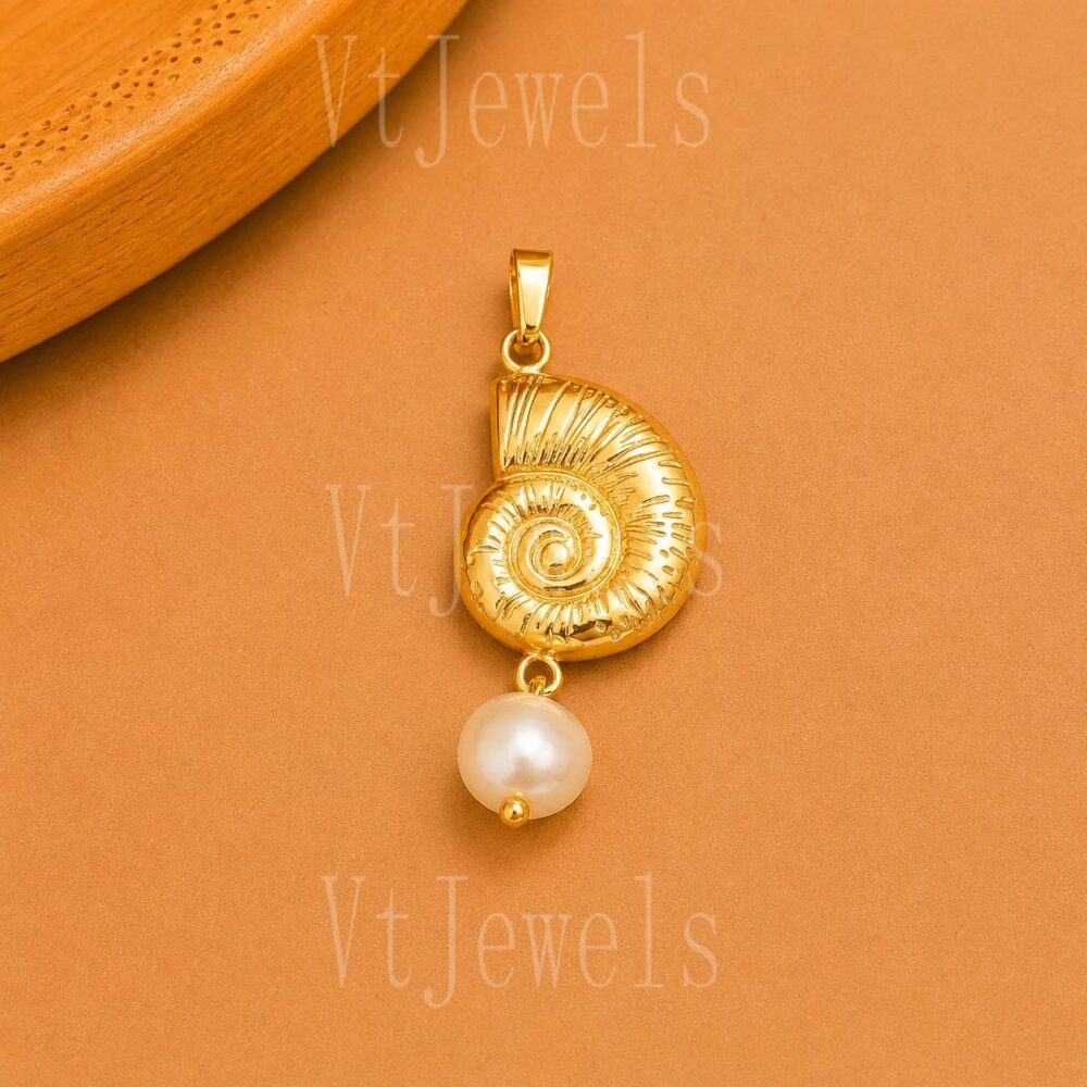 925 Sterling Silver Nautilus Shell Pearl Pendant