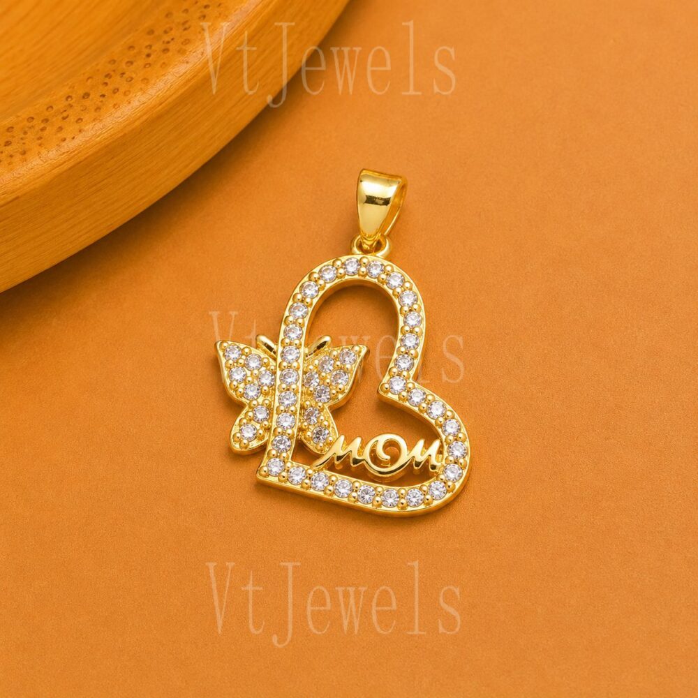 925 Sterling Silver MOM Heart Butterfly Pendant