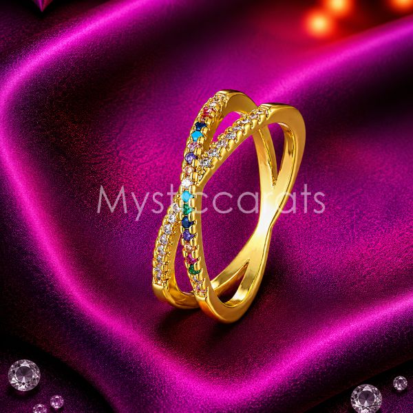 925 Sterling Silver Criss Cross Rainbow Ring - Image 3