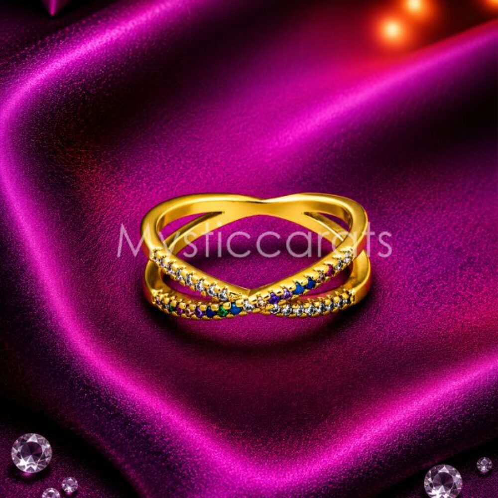 925 Sterling Silver Criss Cross Rainbow Ring