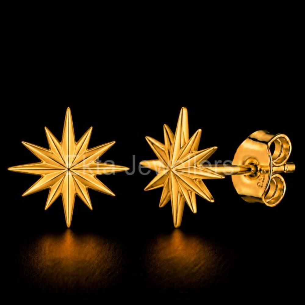 925 Sterling Silver Golden Starburst Studs