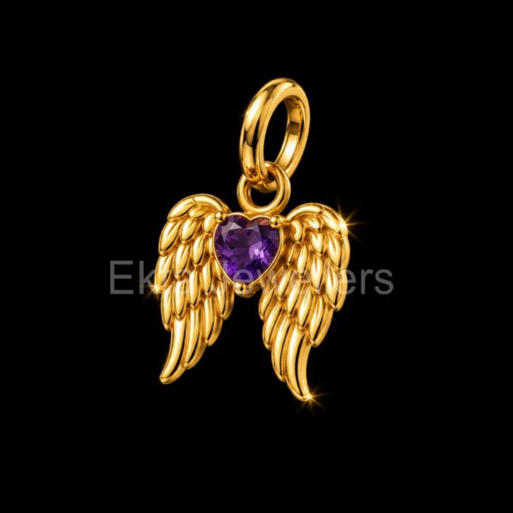 Amethyst Angel Wings Pendant, 925 Sterling Silver