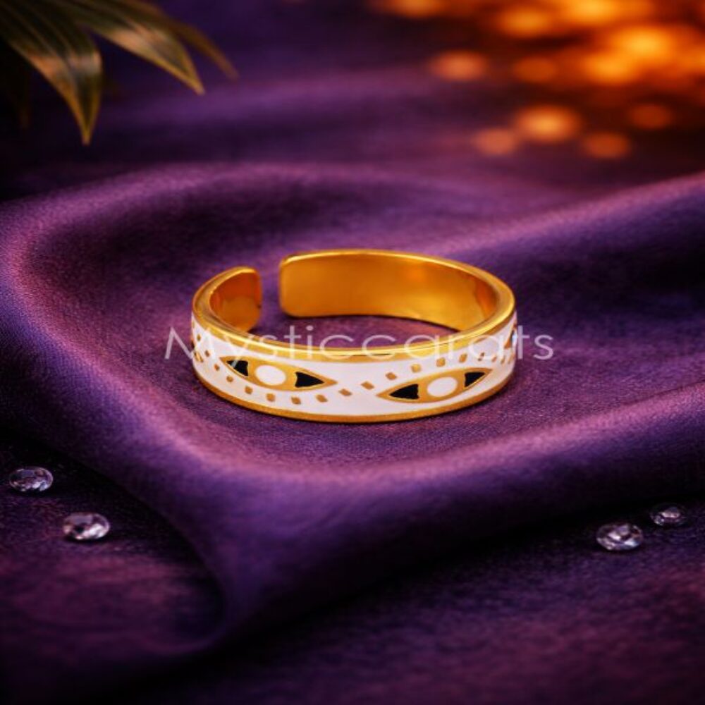 925 Sterling Silver Gold Plated Evil Eye Adjustable Ring