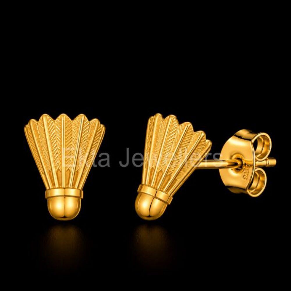 925 Sterling Silver Gold-Plated Shuttlecock Stud Earrings
