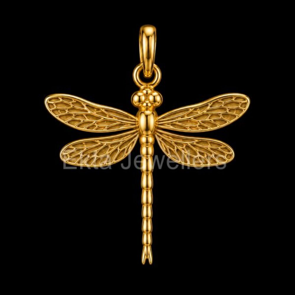 925 Sterling Silver Golden Dragonfly Pendant