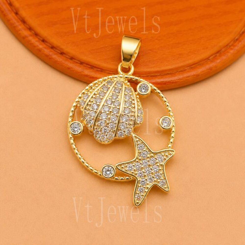 925 Sterling Silver Seashell & Starfish Pendant