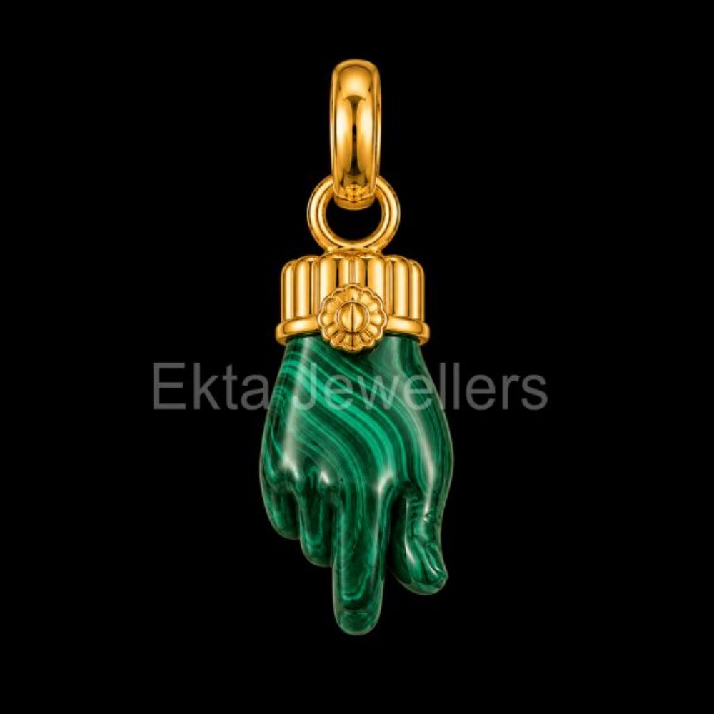 925 Sterling Silver Malachite Mano Figa Pendant