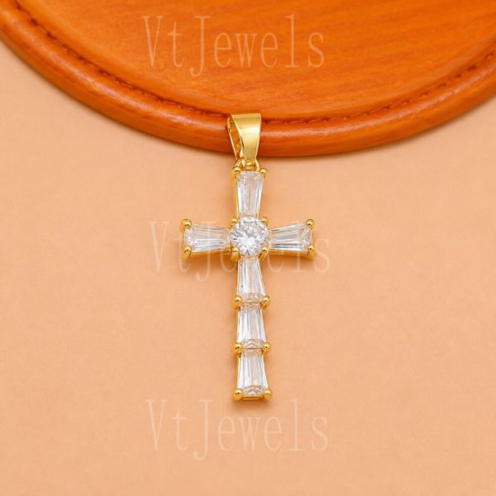 925 Sterling Silver Baguette Cross Pendant