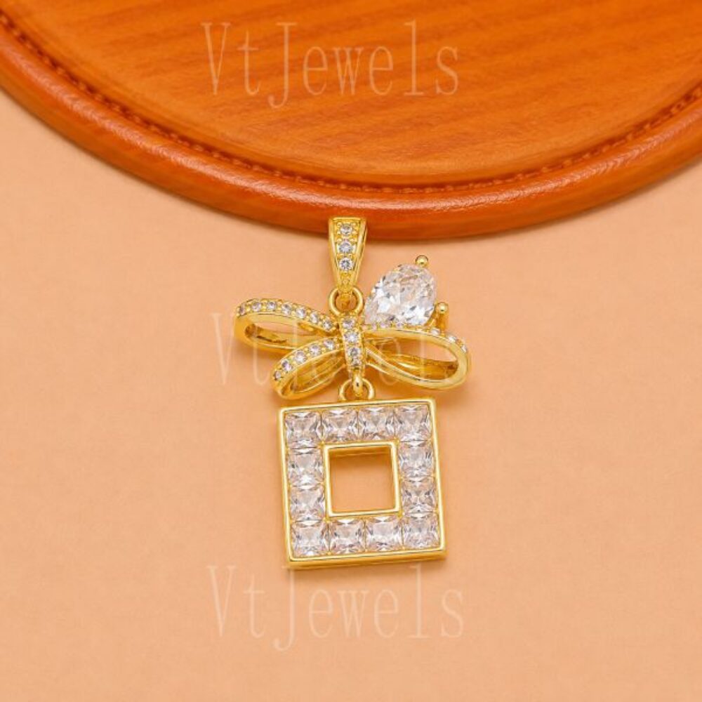 925 Sterling Silver Bow Square Pendant