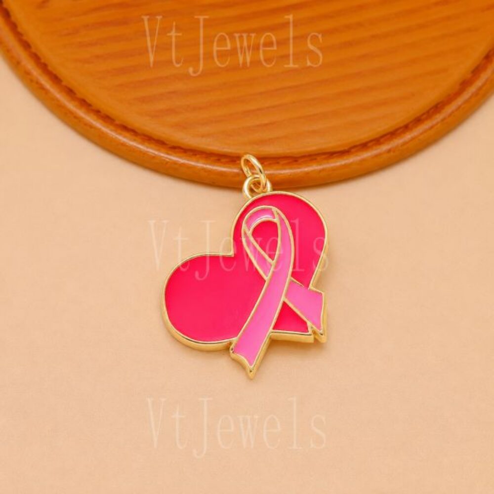 925 Sterling Silver Pink Ribbon Heart Pendant