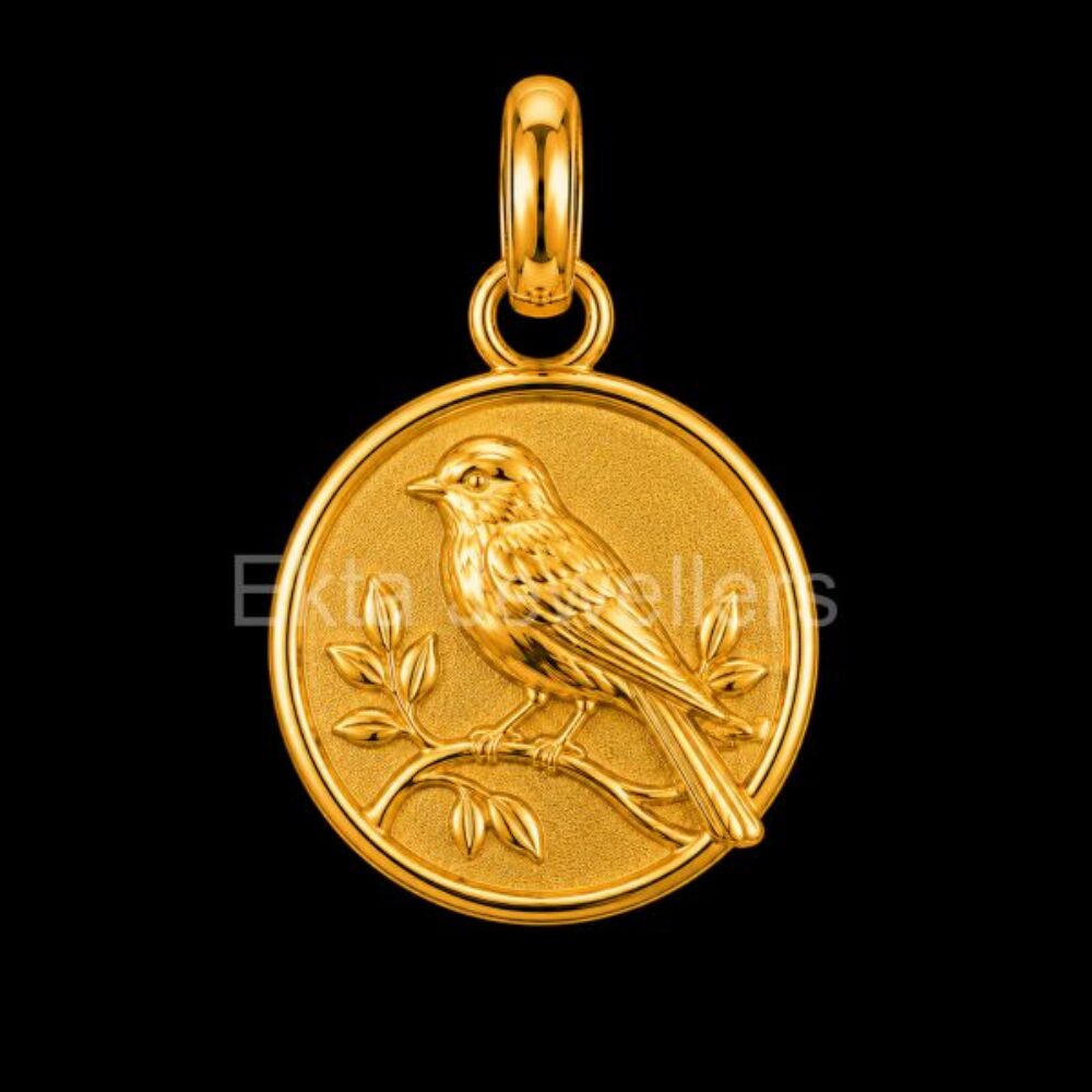 925 Sterling Silver Bird on Branch Coin Pendant