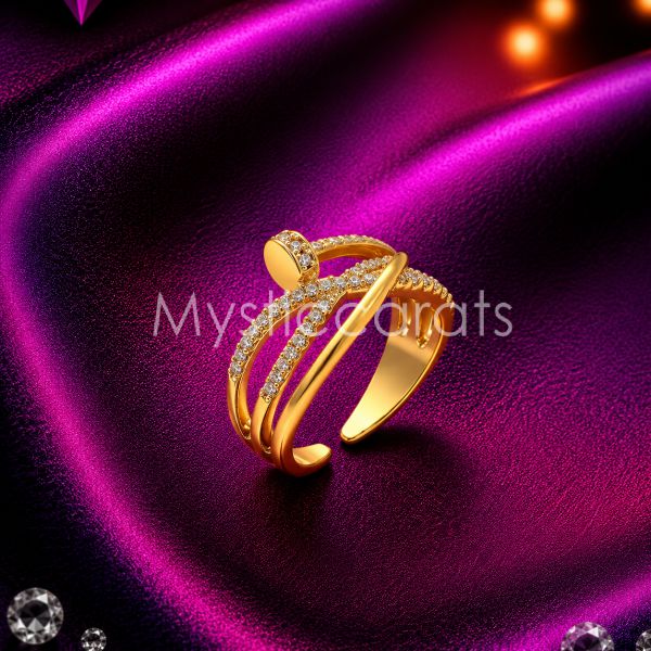925 Sterling Silver Gold Wave Band Ring - Image 3