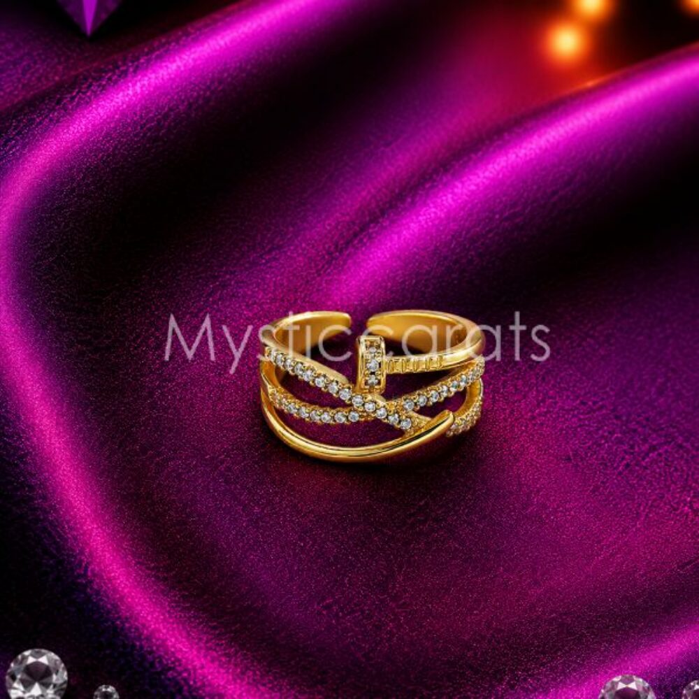 925 Sterling Silver Gold Wave Band Ring