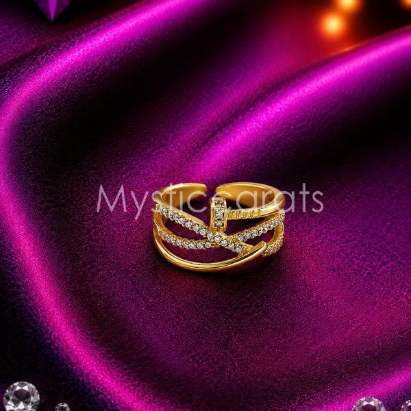 925 Sterling Silver Gold Wave Band Ring