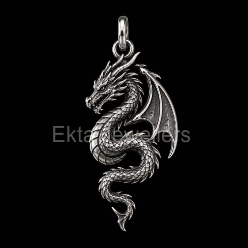 925 Sterling Silver Oxidized Gothic Dragon Pendant