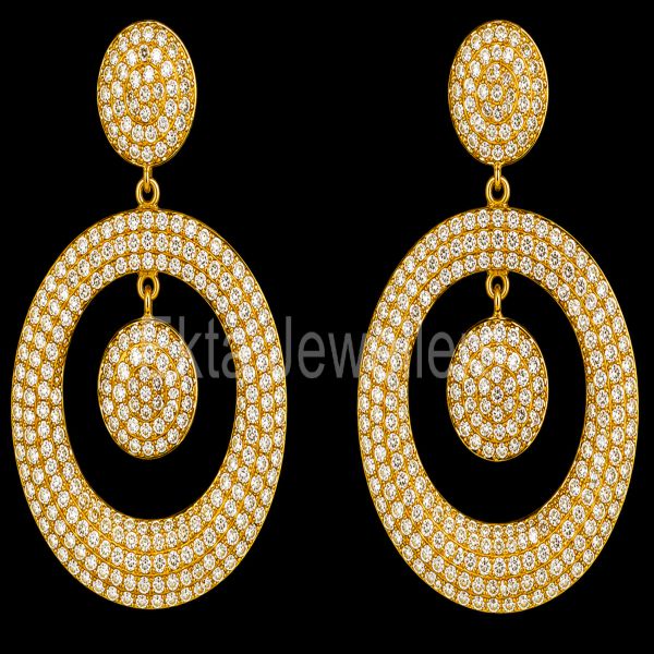 Gold Plated 925 Sterling Silver Pave diamond Circle Drop Earrings