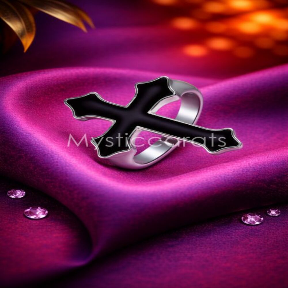925 Sterling Silver Black Enamel Gothic Cross Ring