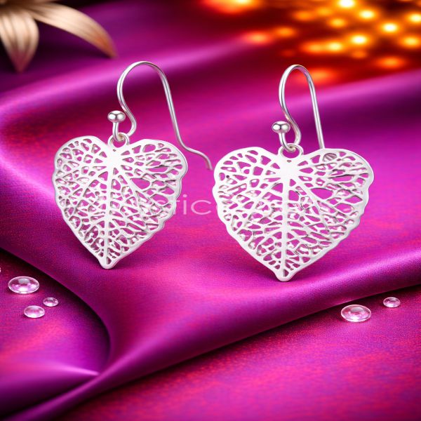 Sterling Silver Heart Leaf Filigree Earrings