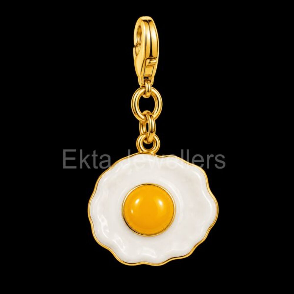 925 Sterling Silver Fried Egg Enamel Charm