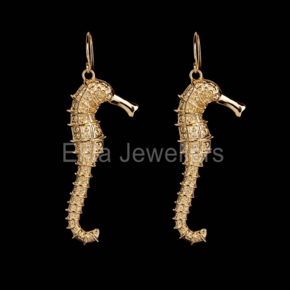 925 Sterling Silver Seahorse Earrings Gold