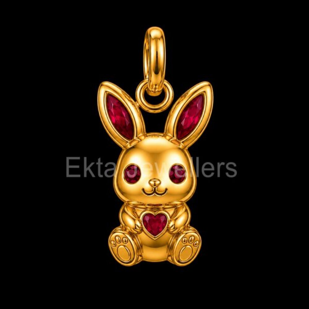 925 Sterling Silver Ruby Heart Bunny Pendant