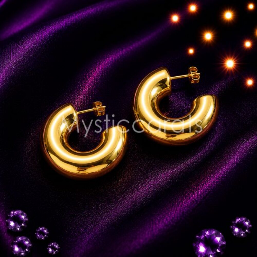 925 sterling silver Solid Gold Puffy Hoop Earrings