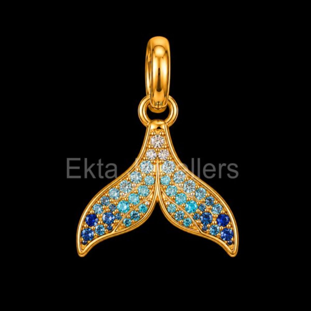 925 Sterling Silver Ombre Blue Whale Tail Pendant