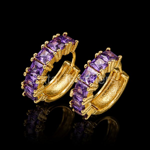 925 Sterling Silver Amethyst Hoop Earrings