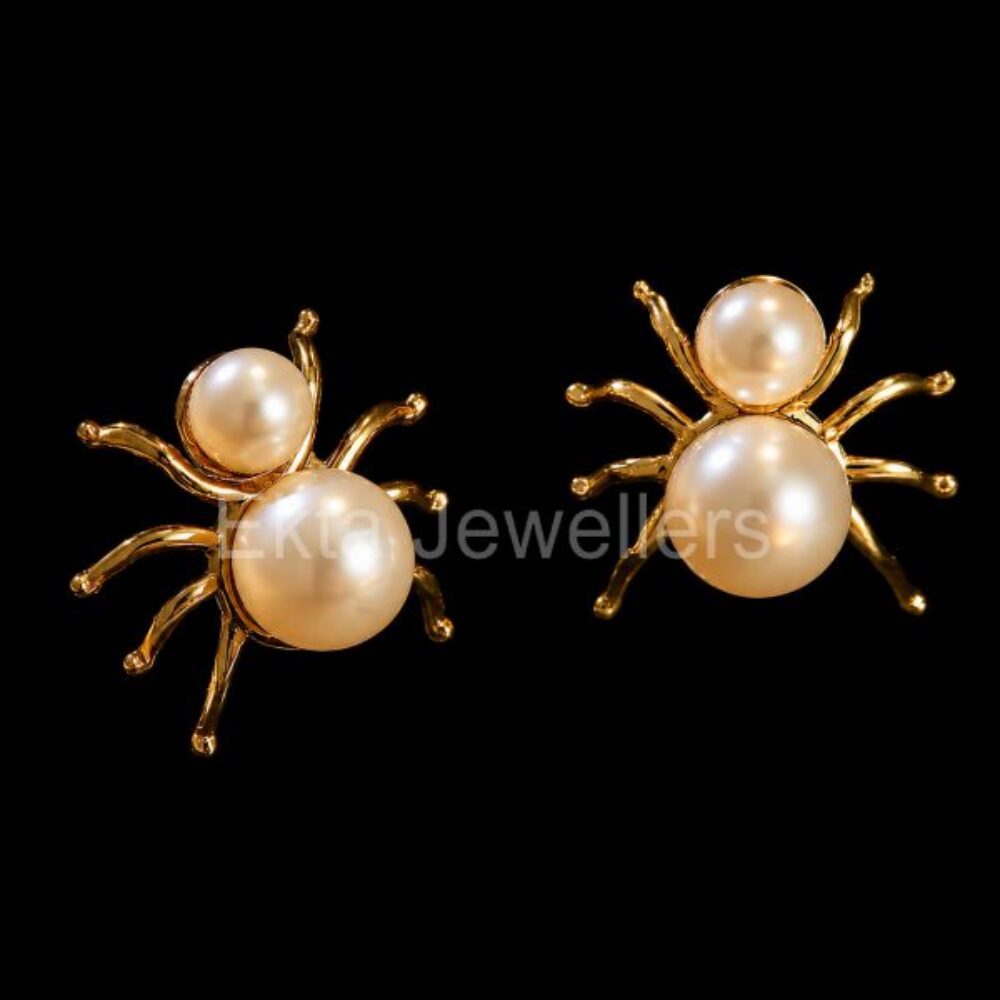 925 Sterling Silver Pearl Spider Stud Earrings