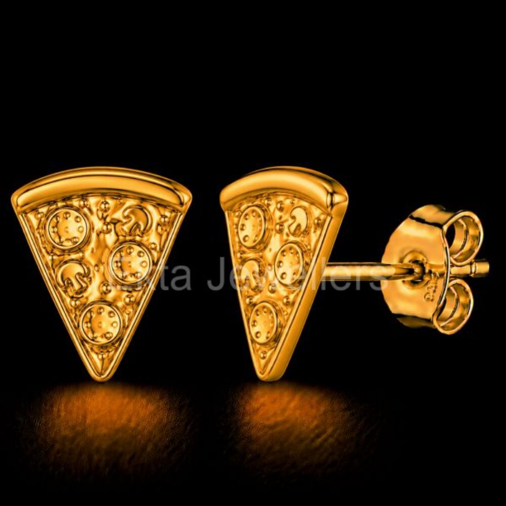 925 Sterling Silver Gold-Plated Pizza Slice Stud Earrings