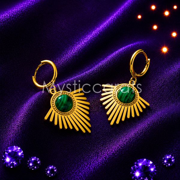 925 sterling silver Green Gemstone Sunburst Drop Earrings