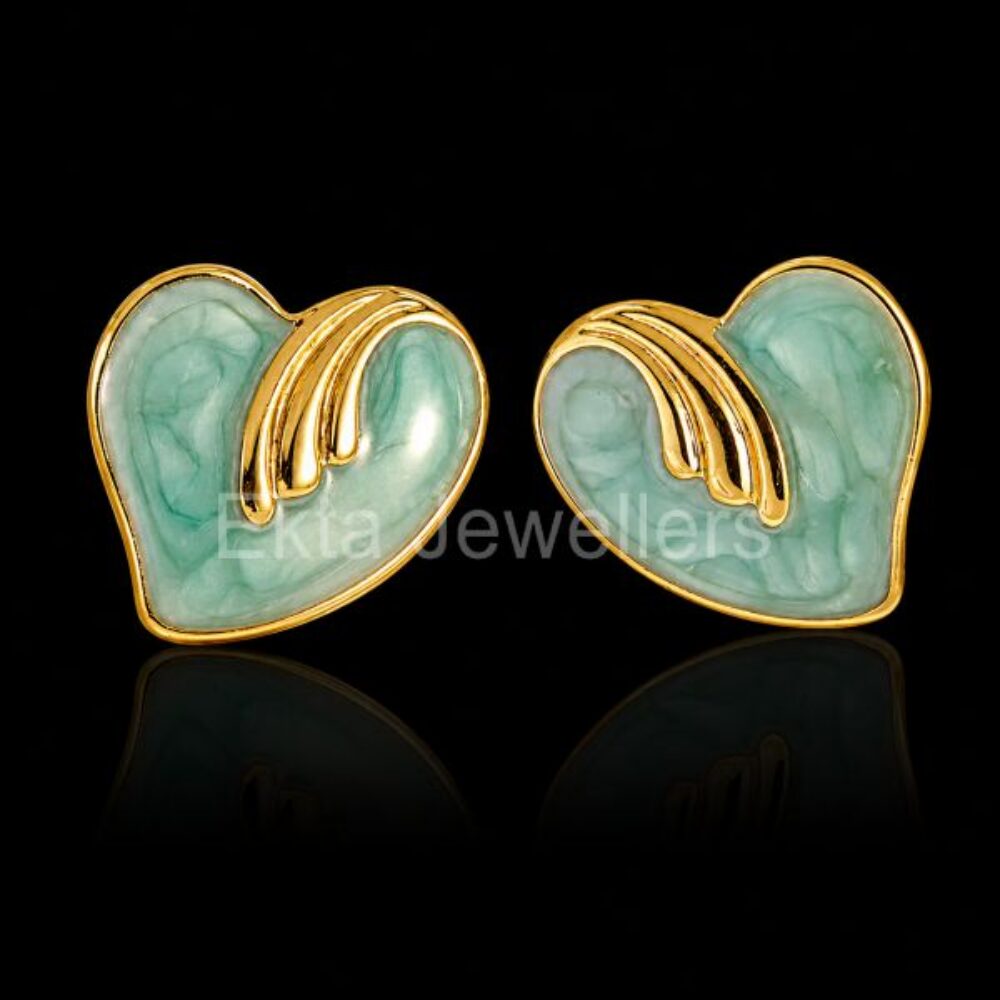 Green Heart Stud Earrings