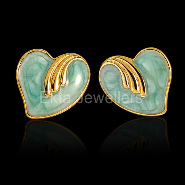 Green Heart Stud Earrings