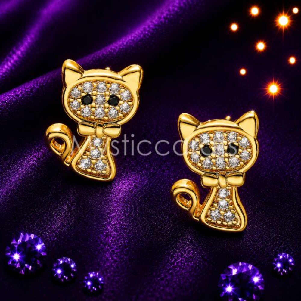 925 sterling silver Cat Stud Earrings
