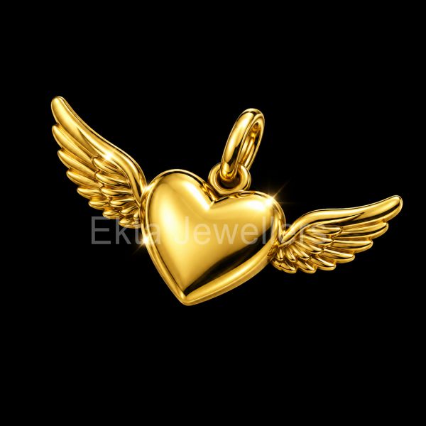 Flying Heart 925 Sterling Silver Angel Wings Pendant