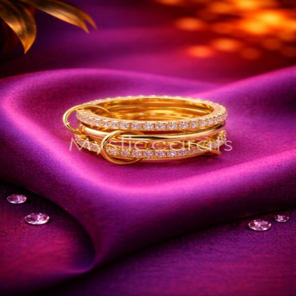 925 Sterling Silver Gold Plated Interlocking Triple Stack Ring