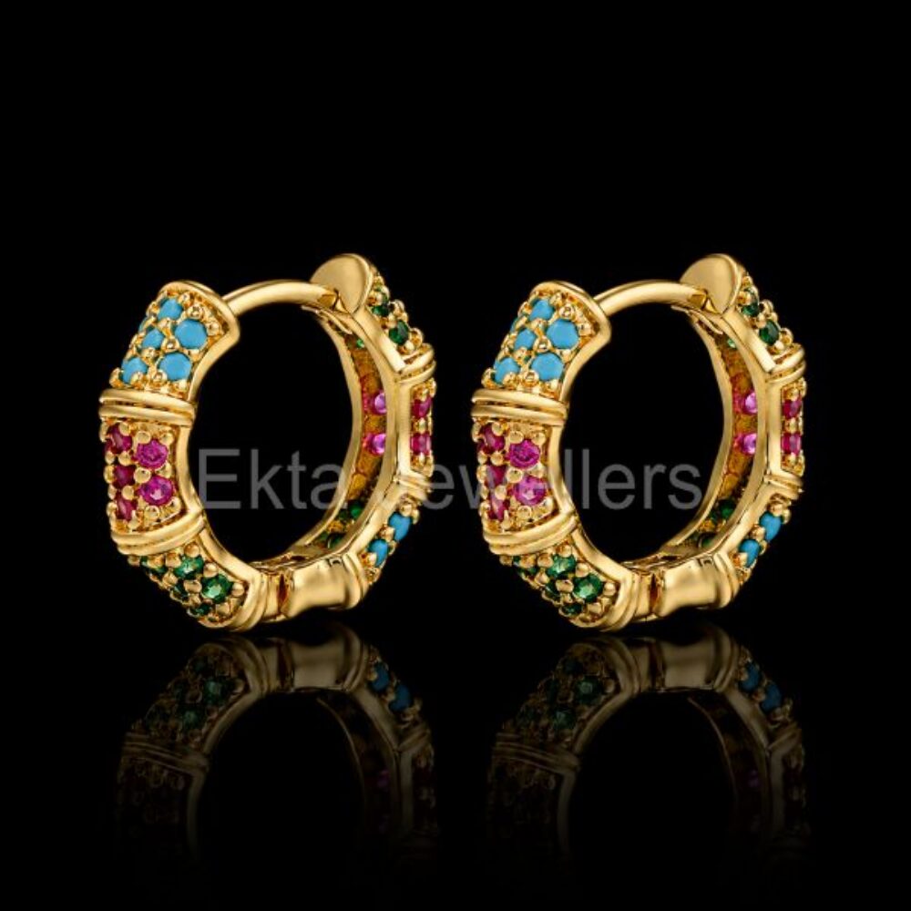 925 sterling silver Rainbow Gemstone Huggie Earrings