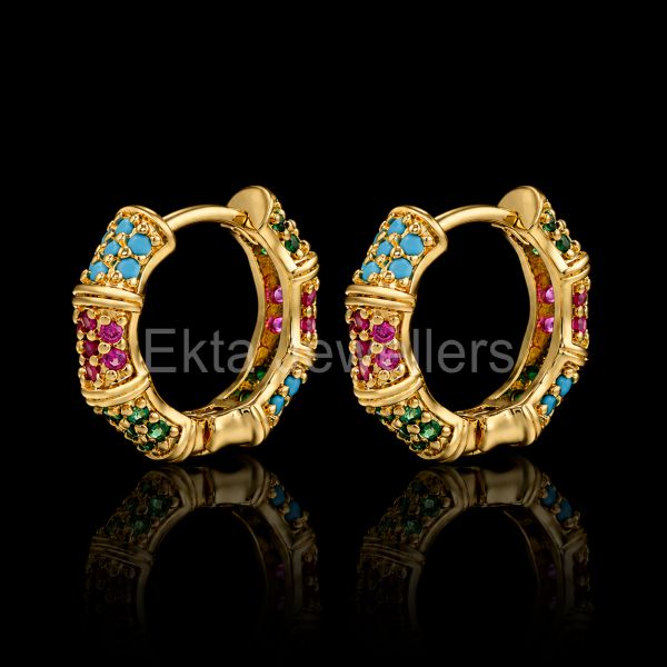 925 sterling silver Rainbow Gemstone Huggie Earrings