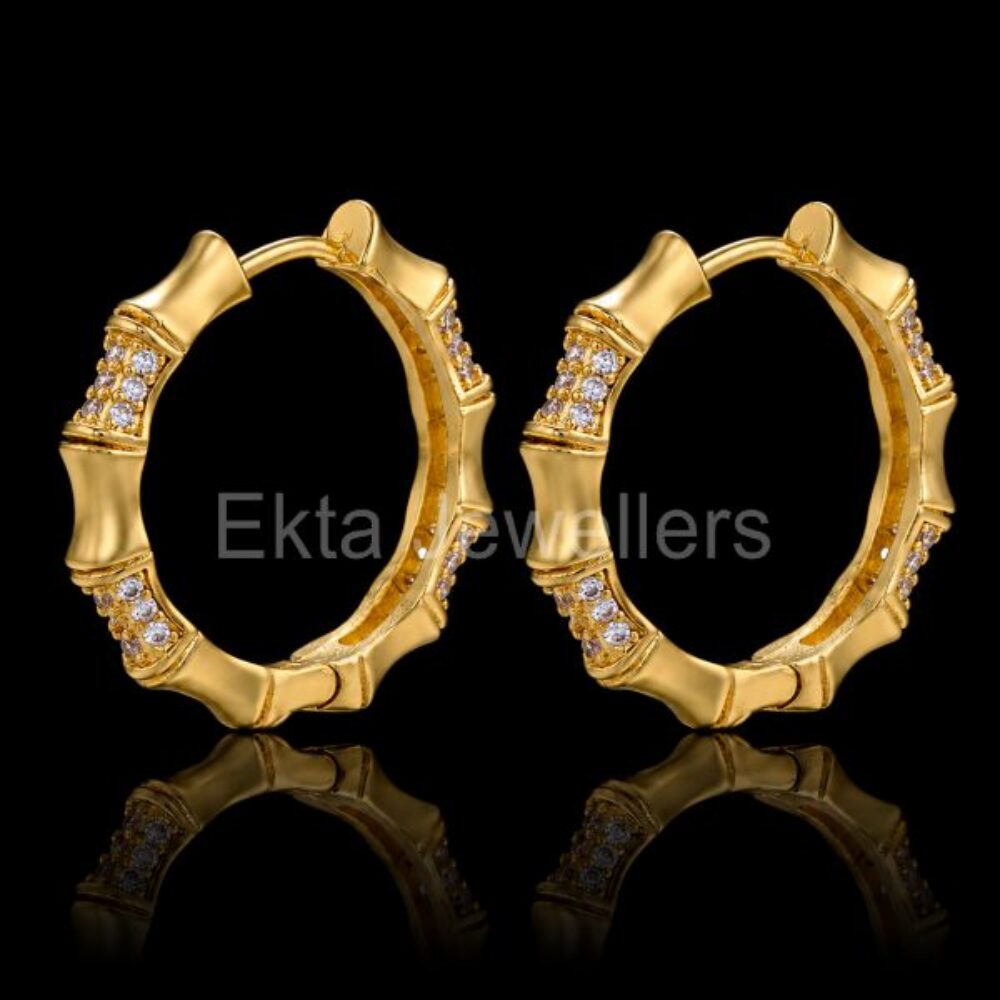 925 sterling silver Bamboo Hoop Earrings Gold