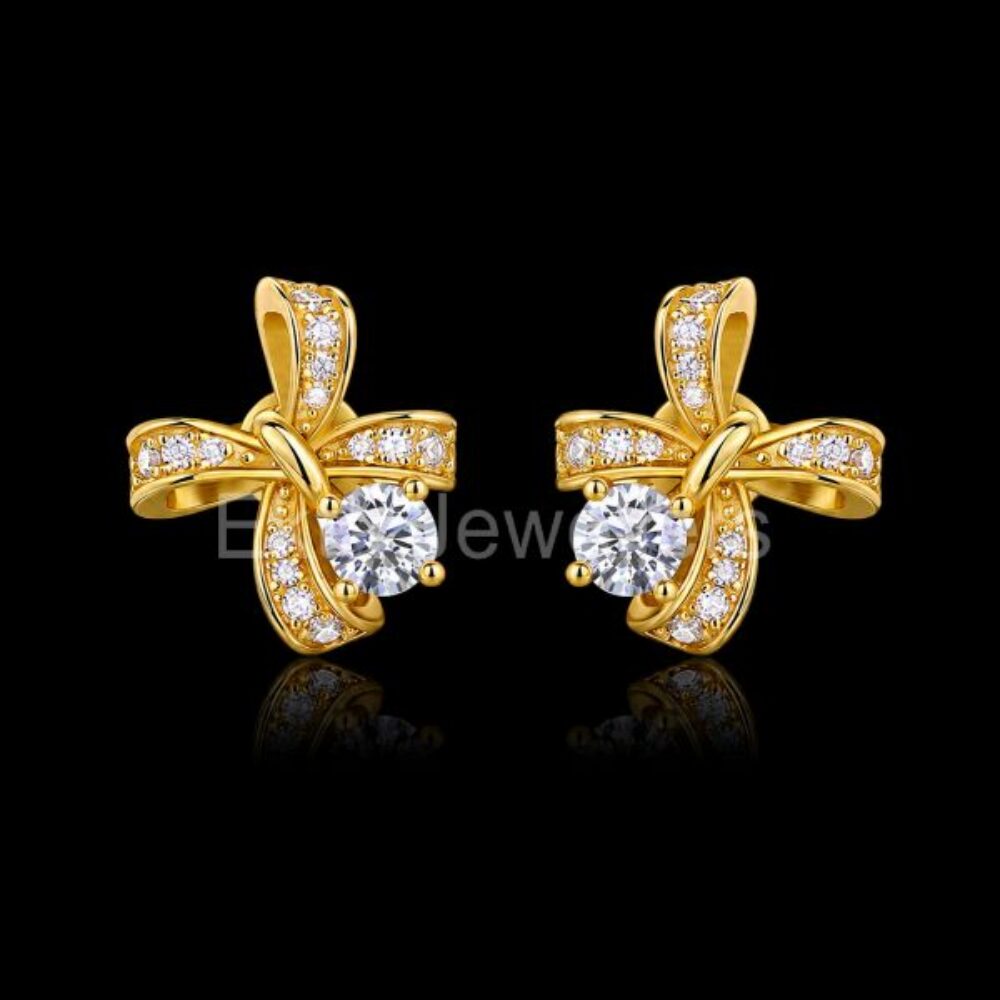 925 sterling silver Gold Bow Stud Earrings