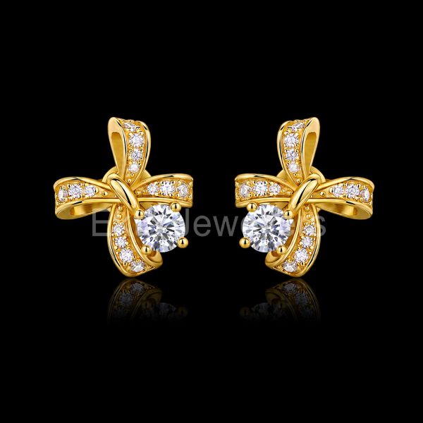 925 sterling silver Gold Bow Stud Earrings