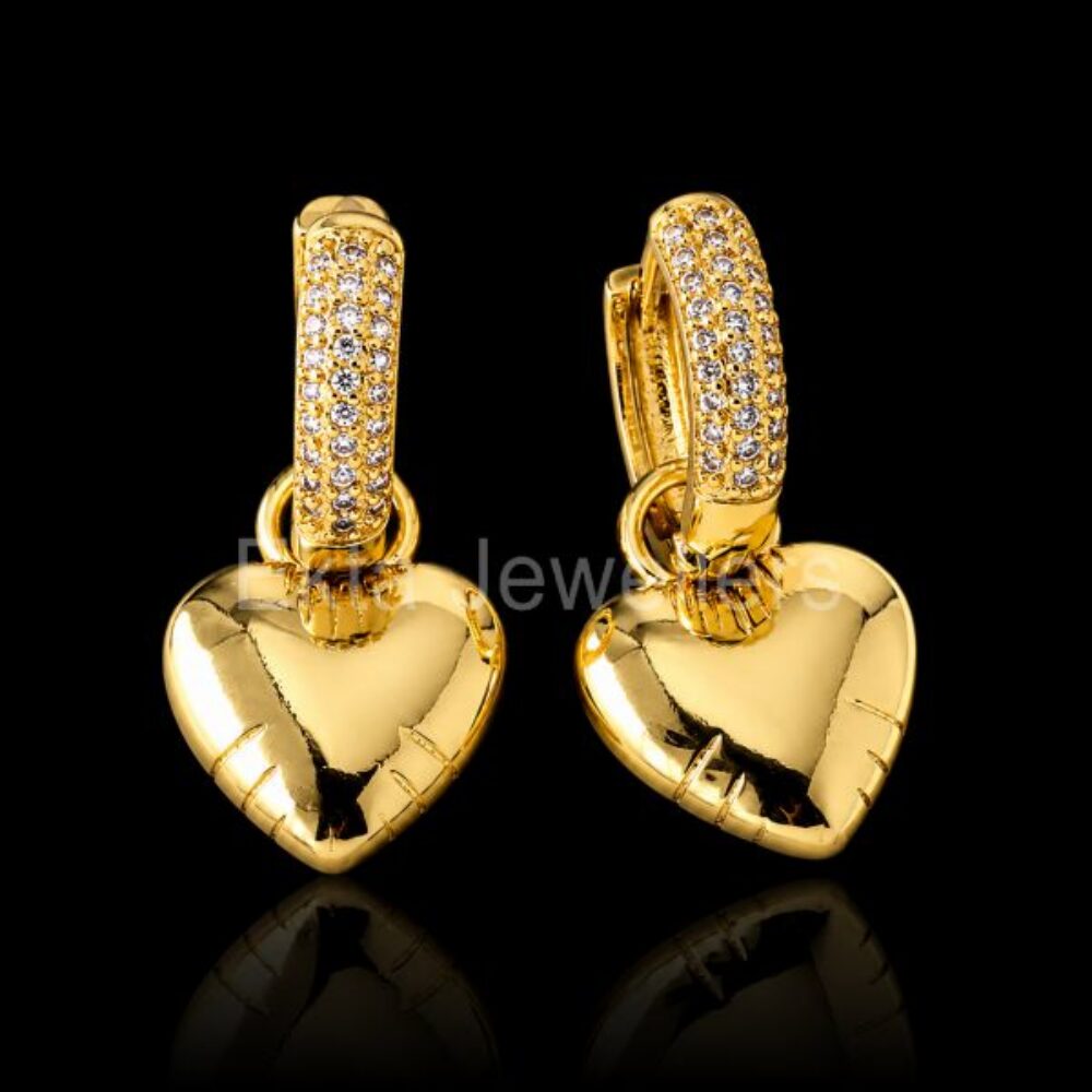 925 Sterling Silver Puffy Heart Charm Earrings
