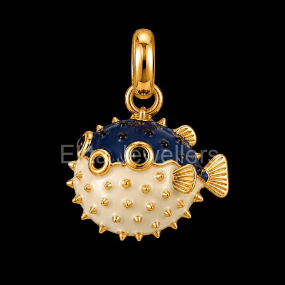 Puffer Fish Enamel 925 Sterling Silver Pendant